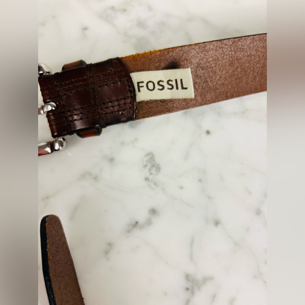 Fossil Genuine Leather Brown Belt | Size 85/34 | Silver Roller Buckle - Picture 7 of 13